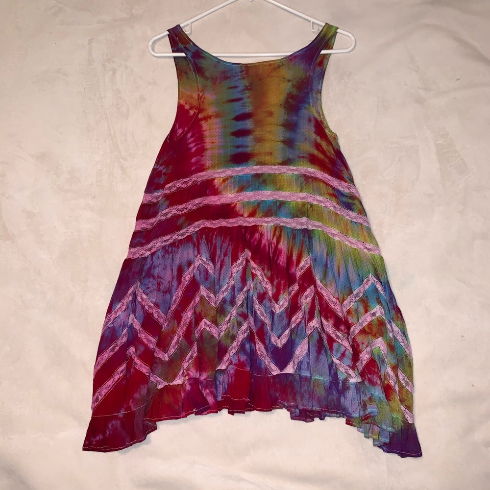 Voile and Lace Trapeze Slip Tie Dye Mini Dress - Picture 2 of 8